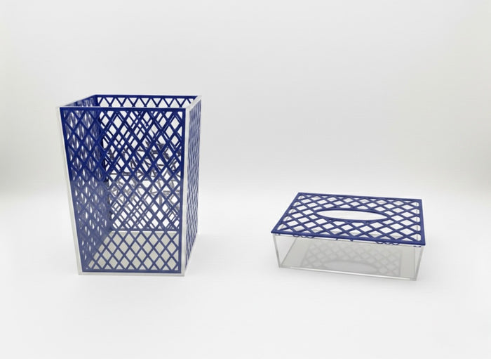 Cobalt Lattice Bin & Tissue Box Set