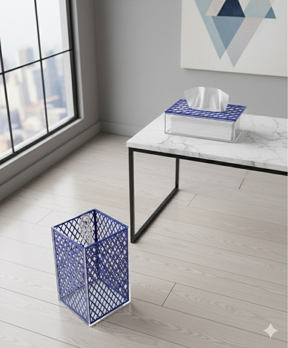 Acrylic Waste Bin and Tissue Box Set